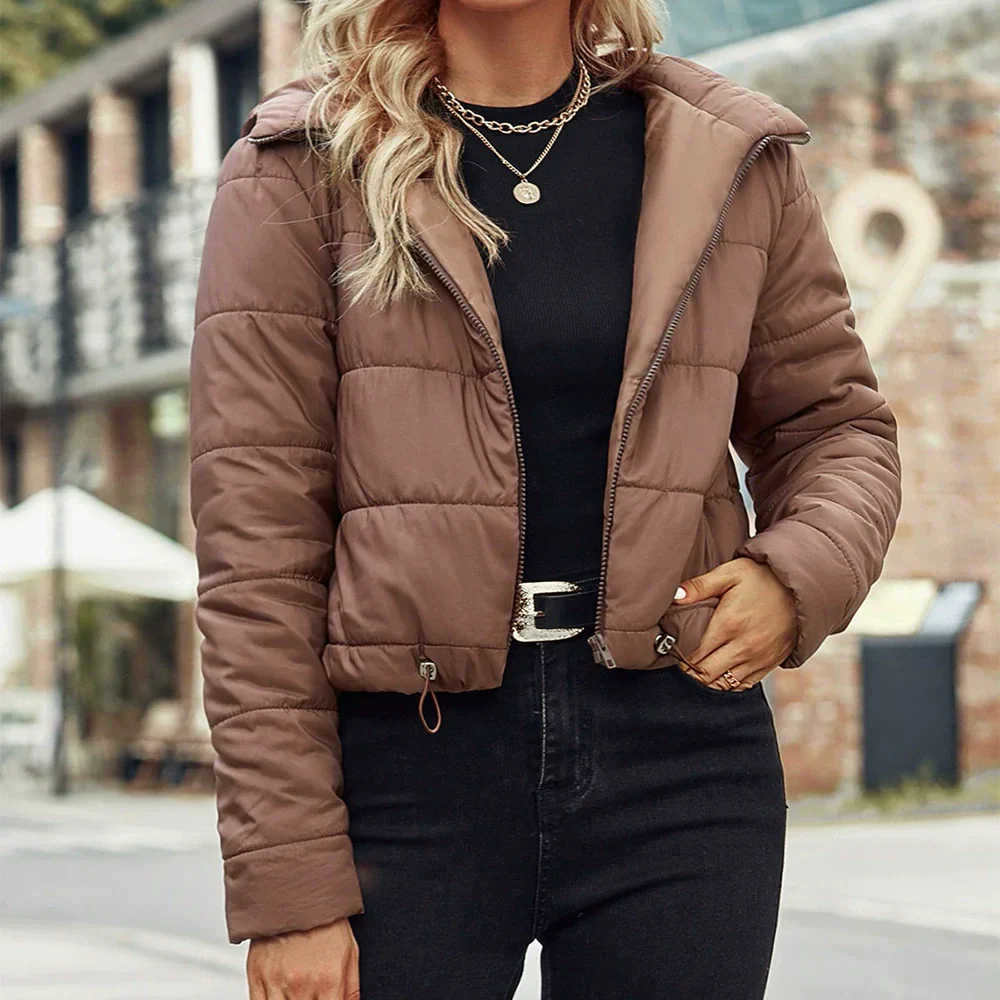 Women's Quilted Jacket – Cotton Blend – Hood – Zip Fastening – Cropped Fit - Image 2