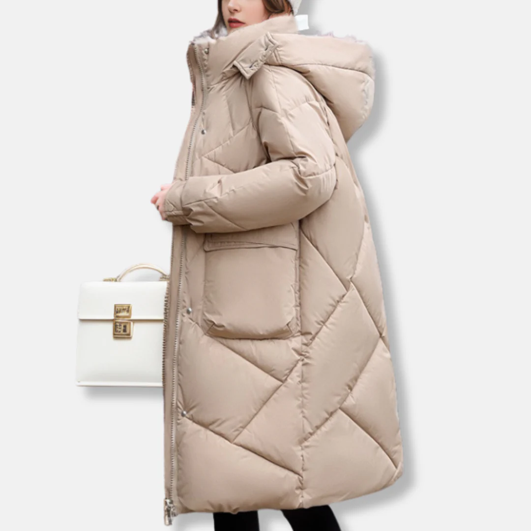 Women's Padded Jacket – Oversized Fit – Hood with High Collar – Adjustable Cuffs – Mid-length Model - Image 2