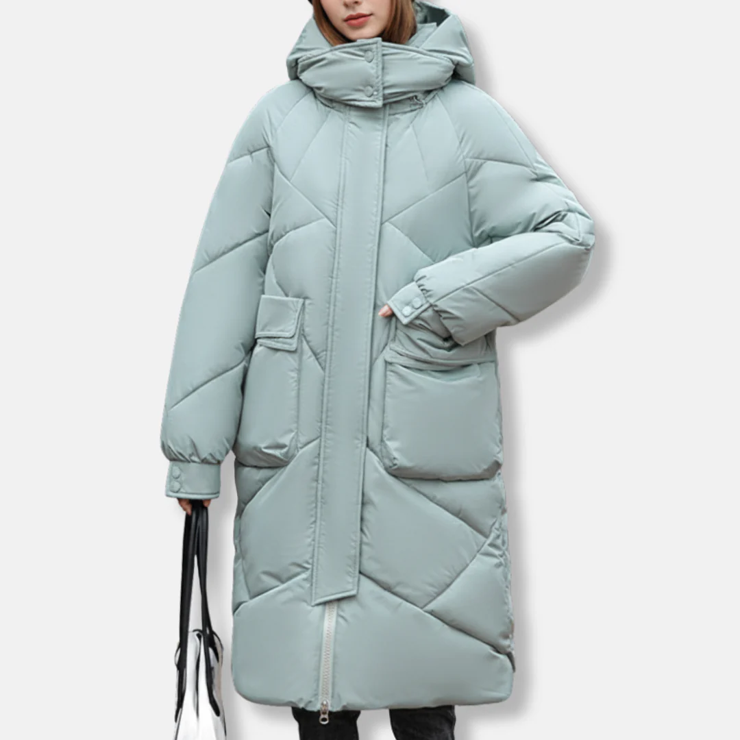 Women's Padded Jacket – Oversized Fit – Hood with High Collar – Adjustable Cuffs – Mid-length Model - Image 3