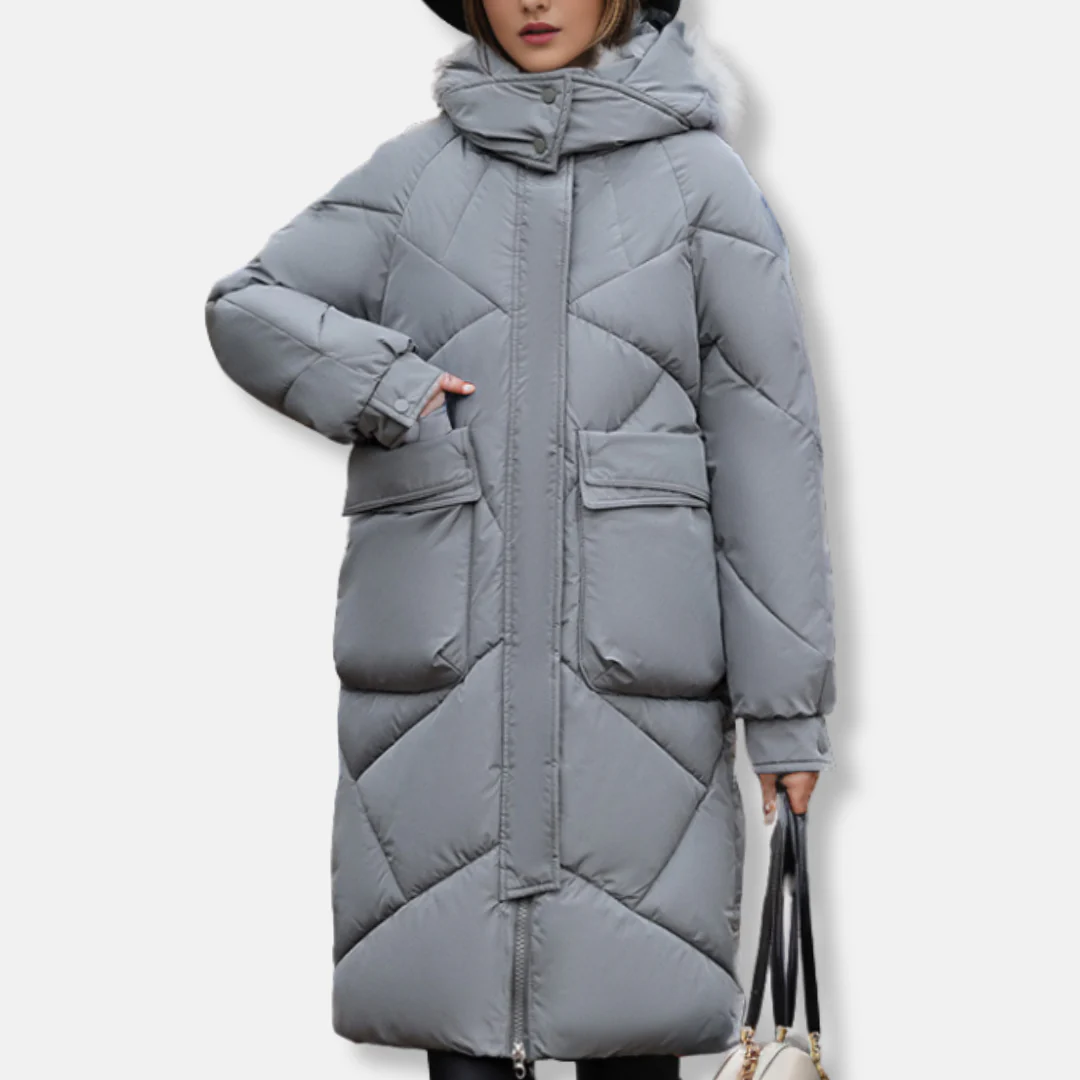 Women's Padded Jacket – Oversized Fit – Hood with High Collar – Adjustable Cuffs – Mid-length Model - Image 4