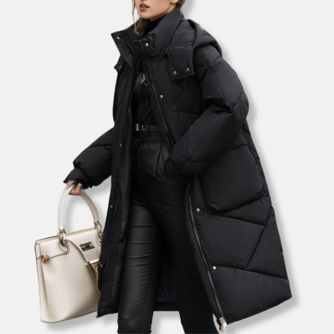Women's Padded Jacket – Oversized Fit – Hood with High Collar – Adjustable Cuffs – Mid-length Model - Image 5