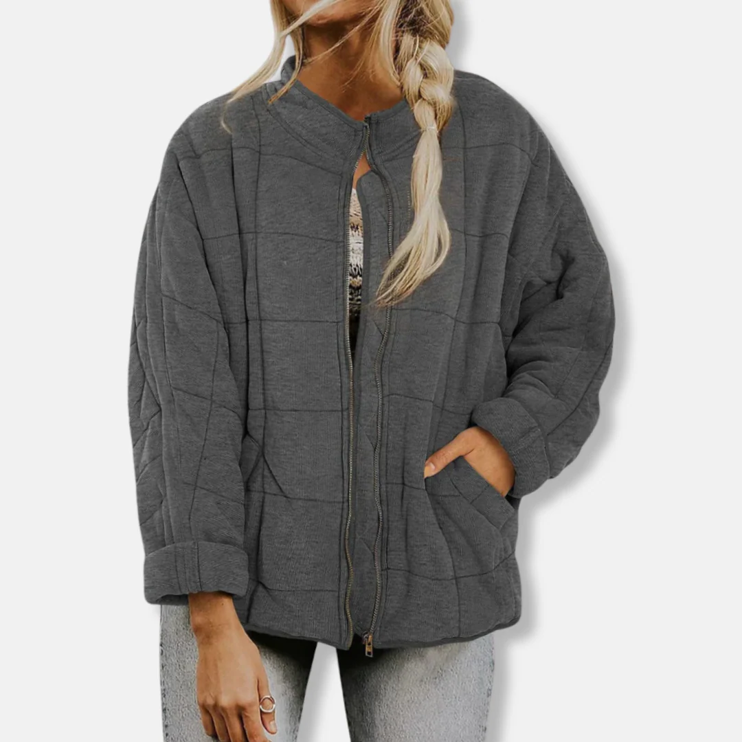 Ladies Quilted Jacket – Oversized Fit – Stand-Up Collar – Long Sleeves – Zipper Closure - Image 4