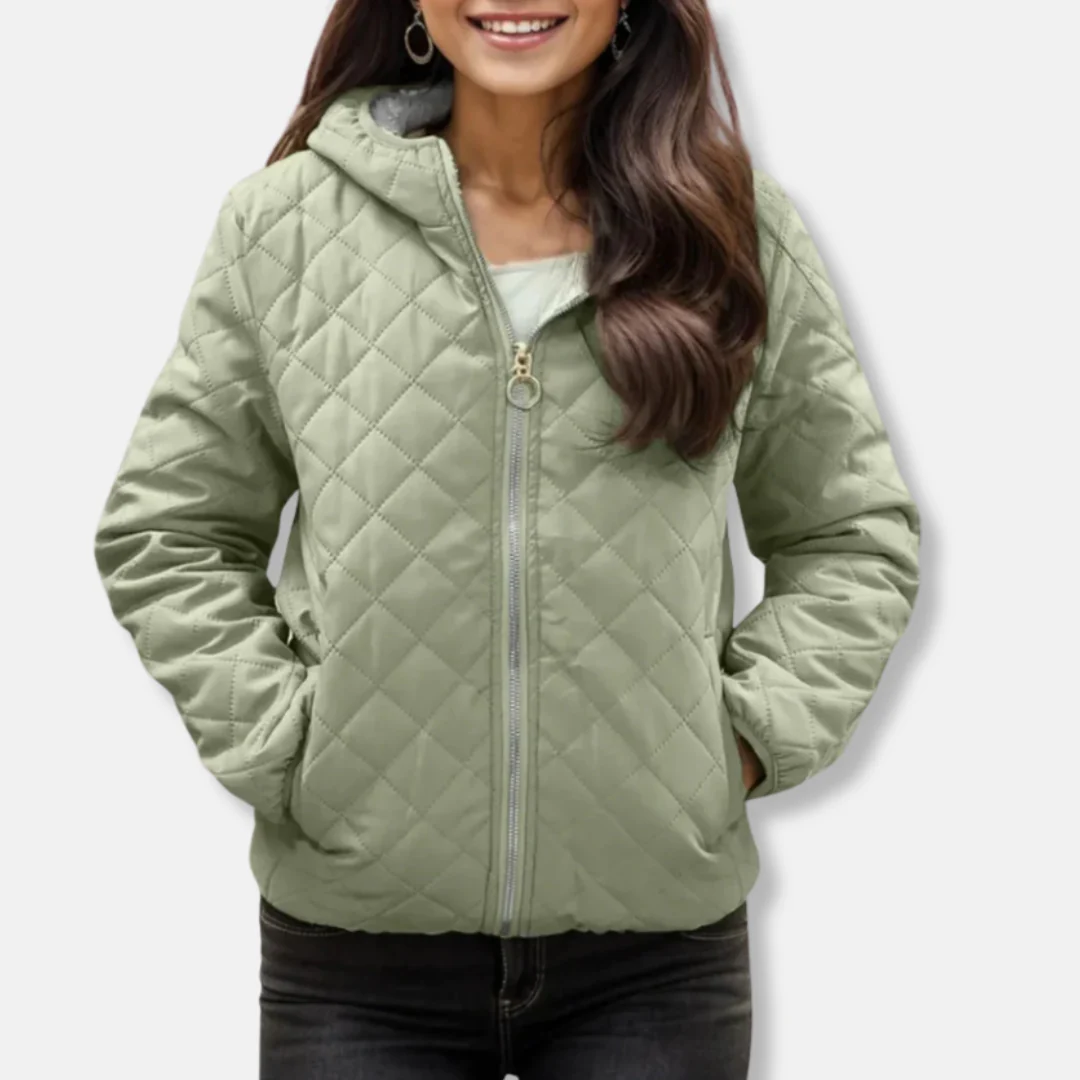 Women's Padded Jacket – Relaxed Fit – Diamond Quilting – Hood – Elastic Hem - Image 2