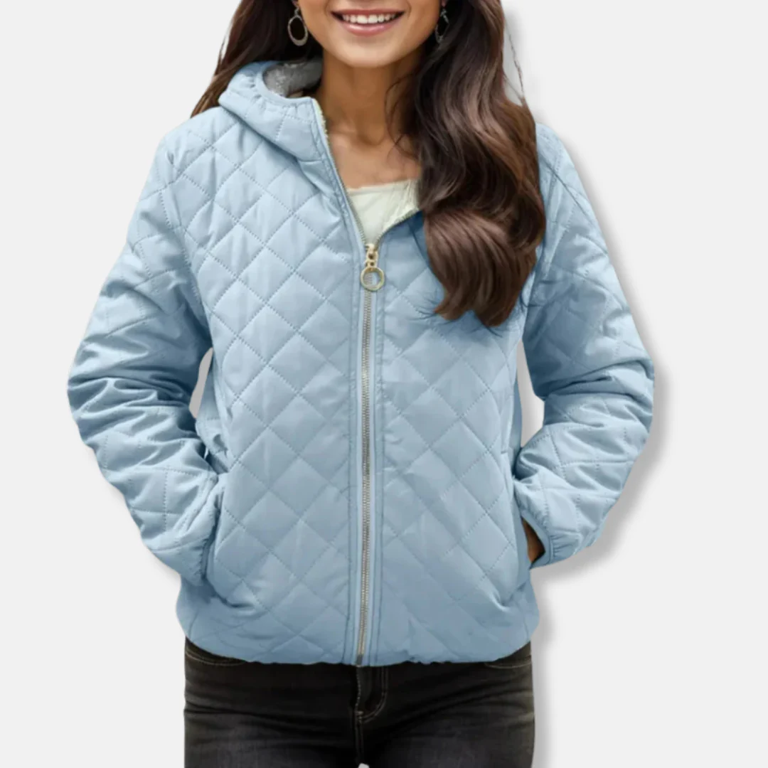 Women's Padded Jacket – Relaxed Fit – Diamond Quilting – Hood – Elastic Hem - Image 3