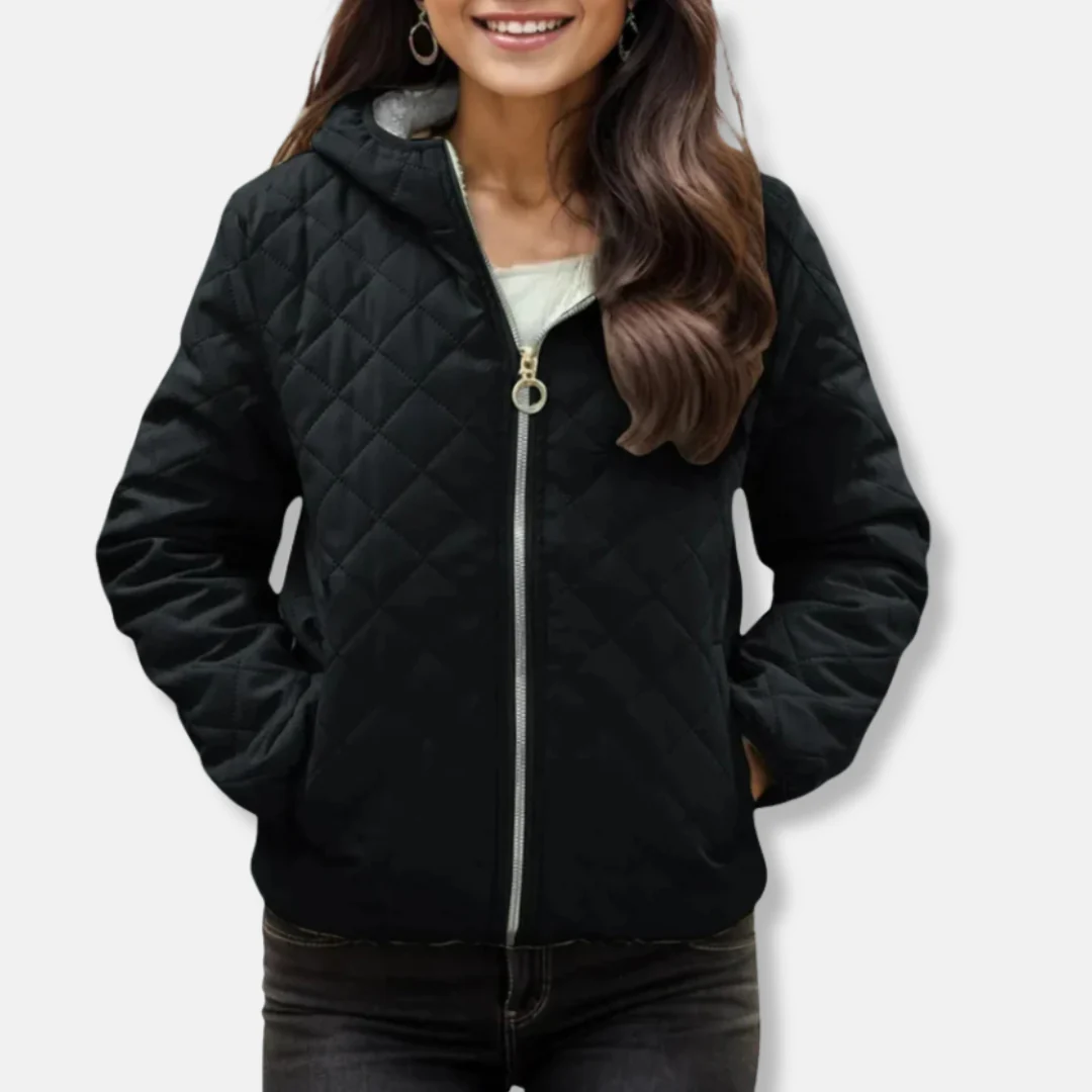 Women's Padded Jacket – Relaxed Fit – Diamond Quilting – Hood – Elastic Hem - Image 4