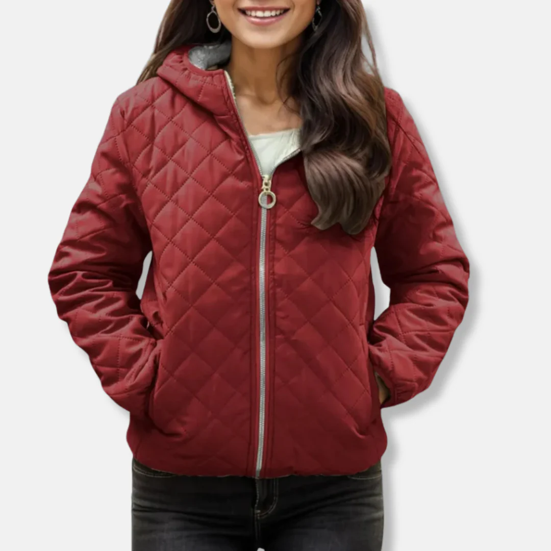 Women's Padded Jacket – Relaxed Fit – Diamond Quilting – Hood – Elastic Hem - Image 5