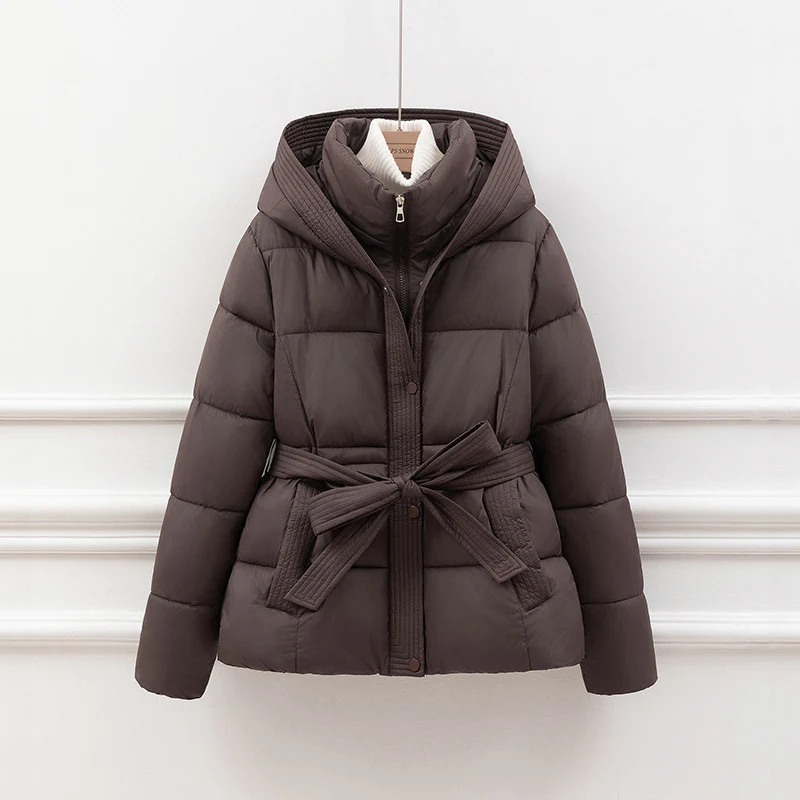 Women's Quilted Jacket – Slim Fit – Hood – Tie Belt – Side Pockets - Image 2