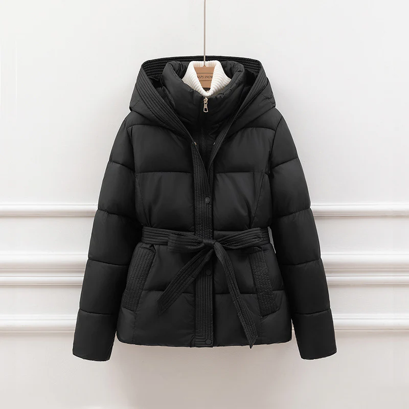 Women's Quilted Jacket – Slim Fit – Hood – Tie Belt – Side Pockets - Image 3