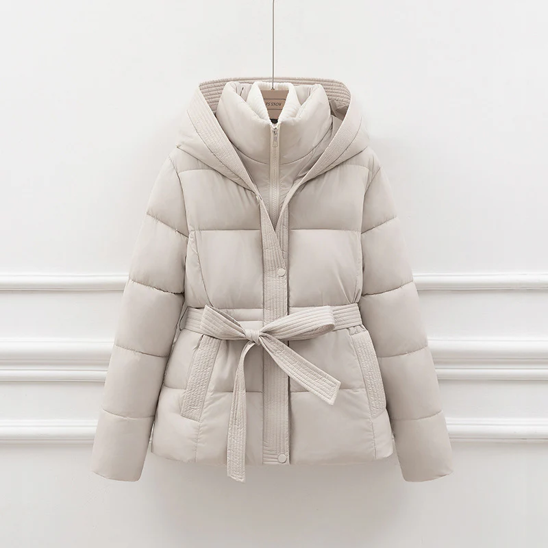 Women's Quilted Jacket – Slim Fit – Hood – Tie Belt – Side Pockets - Image 4