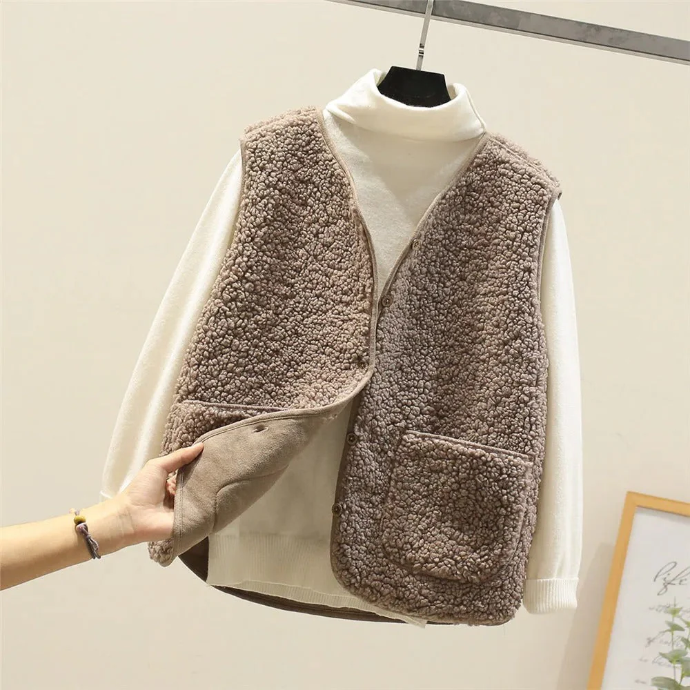 Ladies Gilet – Sherpa Fleece – Relaxed Fit – Buttons – Casual Layered Look - Image 3