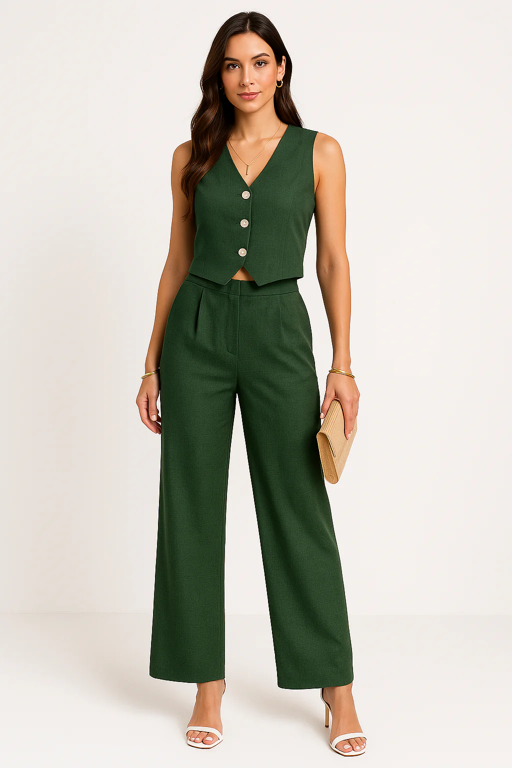 Ladies Vest – Slim Fit – Cropped Model – Sleeveless with Button Closure - Image 4