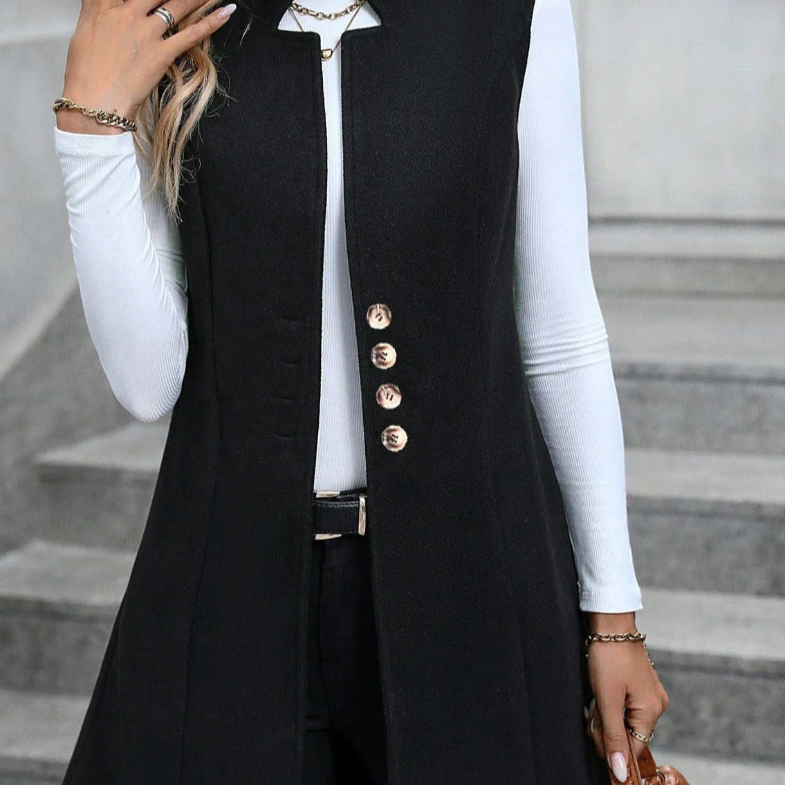 Ladies Vest – Wool Blend – Tailored Fit – Sleeveless – Button Closure – Knee-Length - Image 3