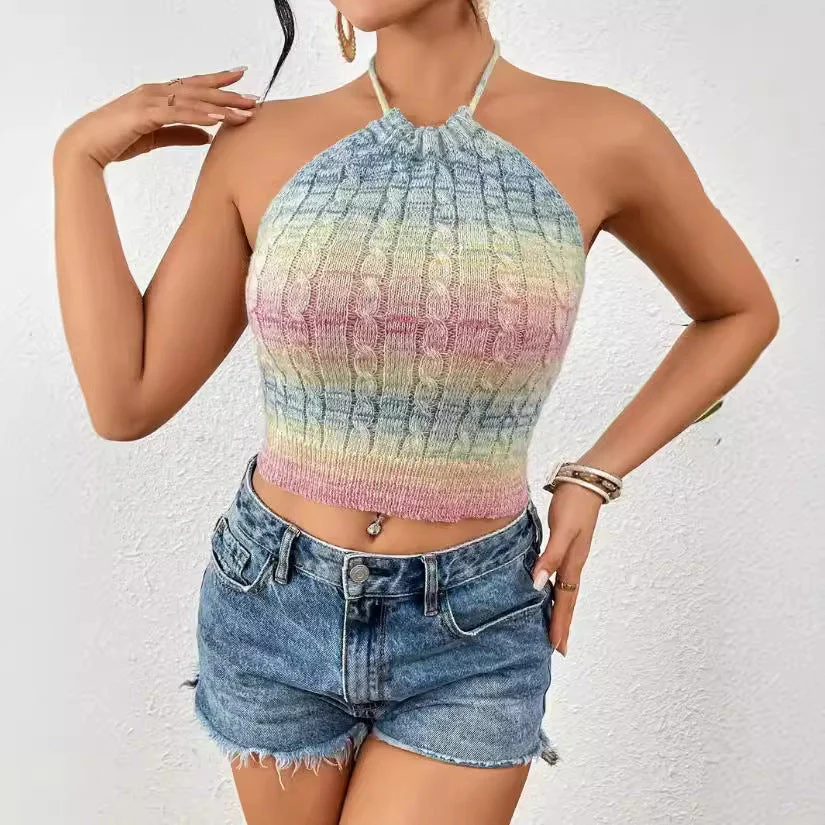 Ladies Halter Crop Top – Slim Fit – Cable Pattern – Soft Knit Fabric – Ribbed Hem - Image 3