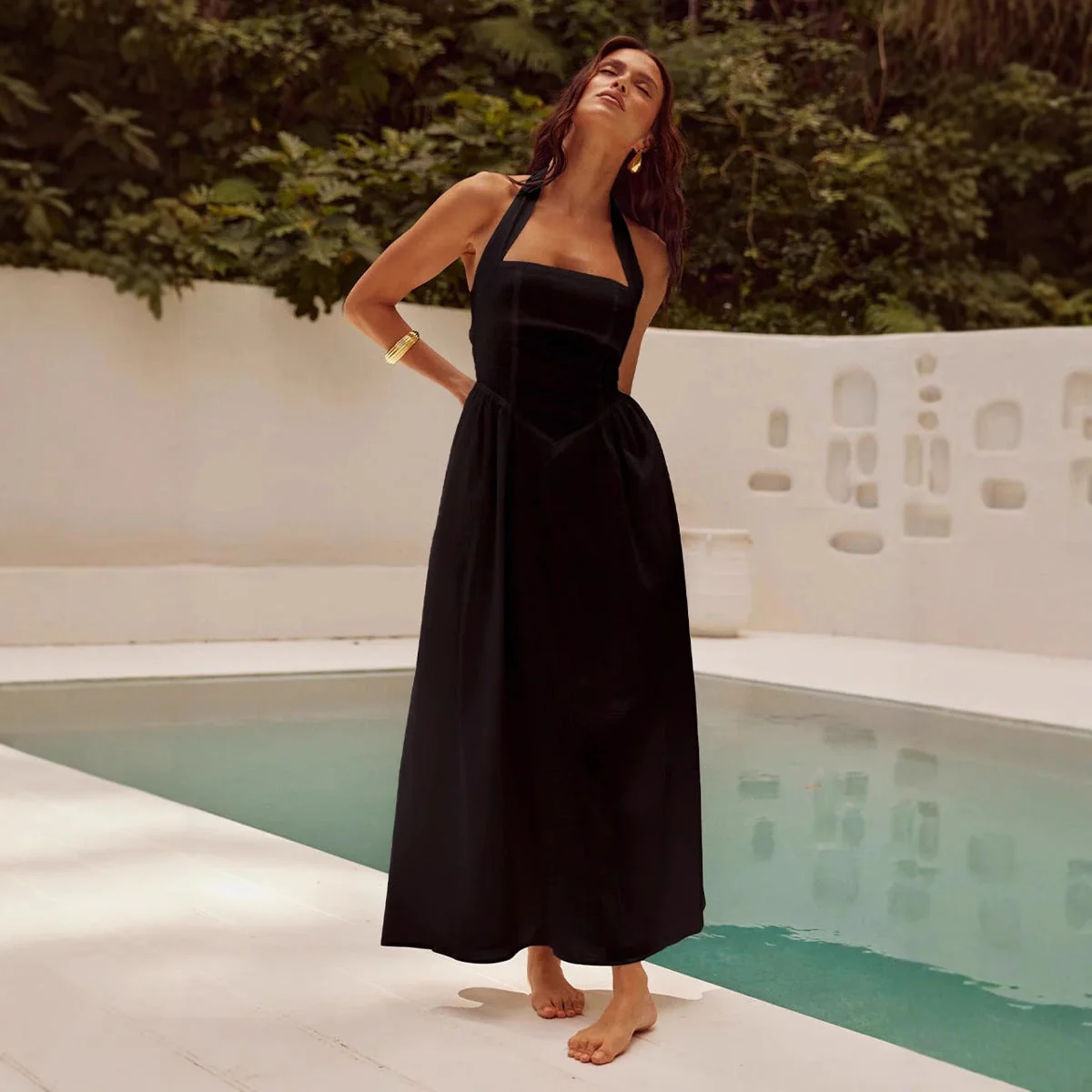 Women's Halter Dress – Maxi Flared – Backless – Airy Elegant Fit - Image 4