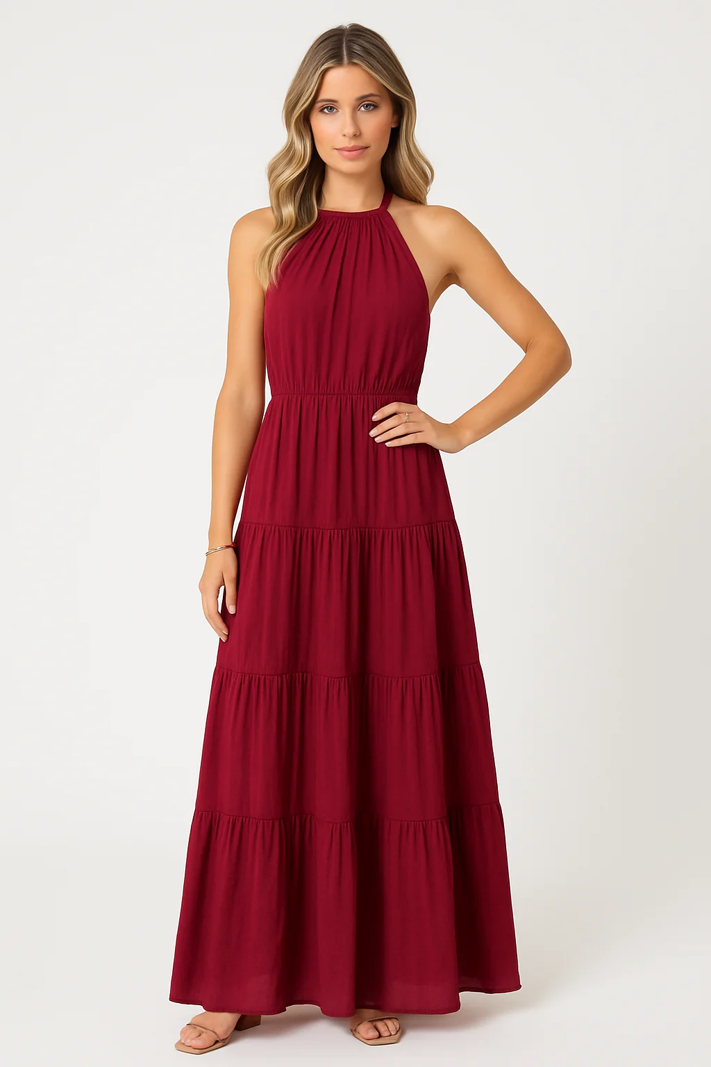 Women's Halter Dress – Breathable Fabric – Maxi Length – Layered Skirt – Waistband - Image 2