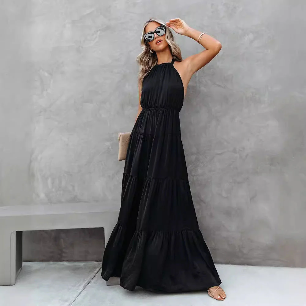 Women's Halter Dress – Breathable Fabric – Maxi Length – Layered Skirt – Waistband - Image 5