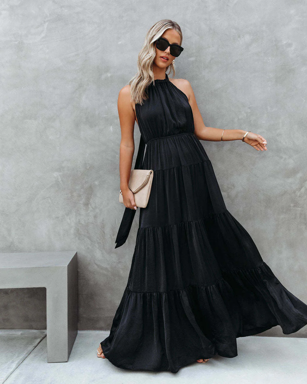 Women's Halter Dress – Breathable Fabric – Maxi Length – Layered Skirt – Waistband - Image 6