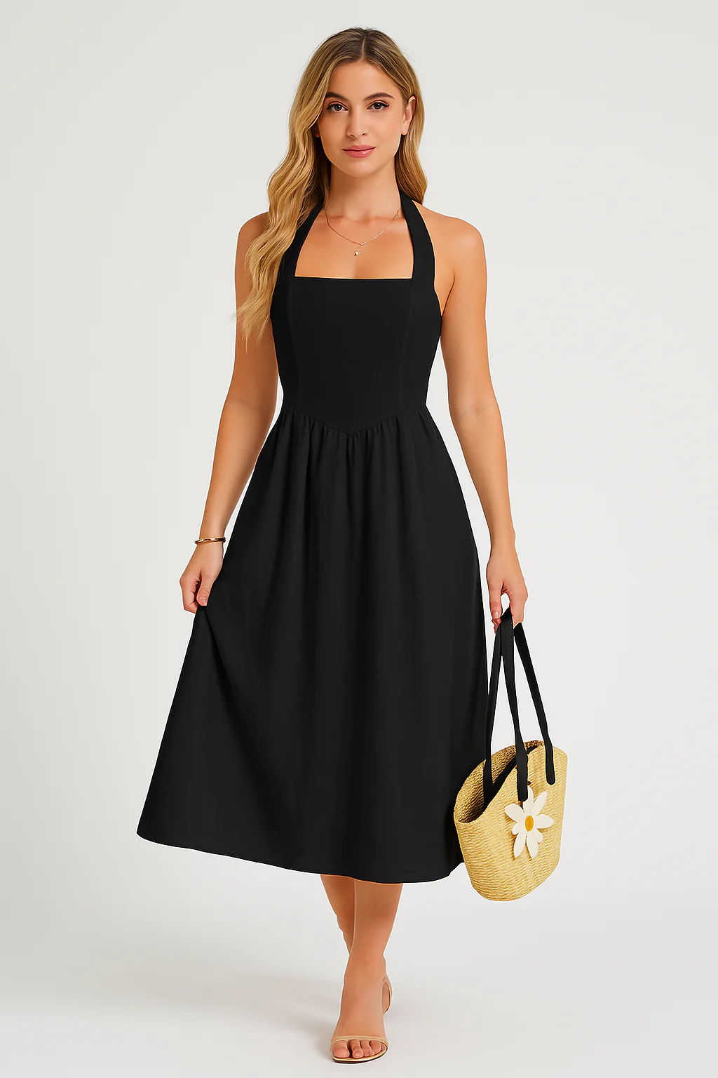 Ladies Halter Dress – Natural Fabrics – Sleeveless A-line – Midi Casual Fit - Image 2