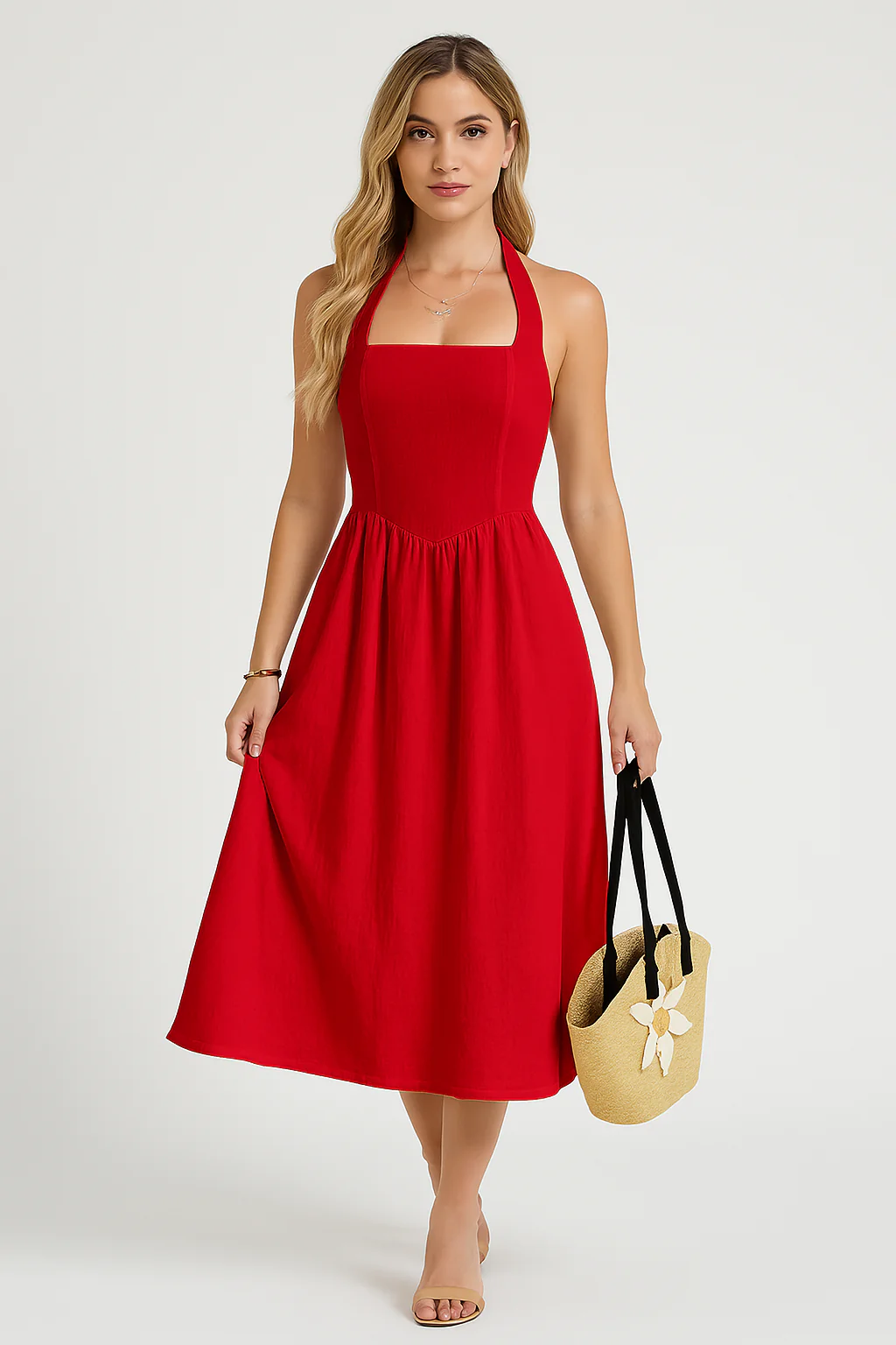 Ladies Halter Dress – Natural Fabrics – Sleeveless A-line – Midi Casual Fit - Image 3