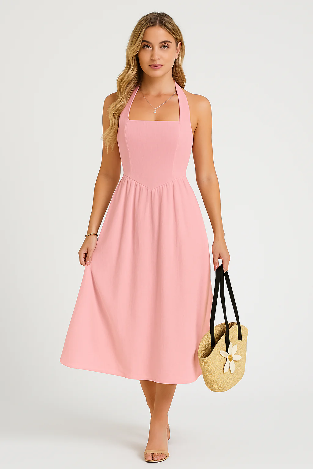 Ladies Halter Dress – Natural Fabrics – Sleeveless A-line – Midi Casual Fit - Image 5
