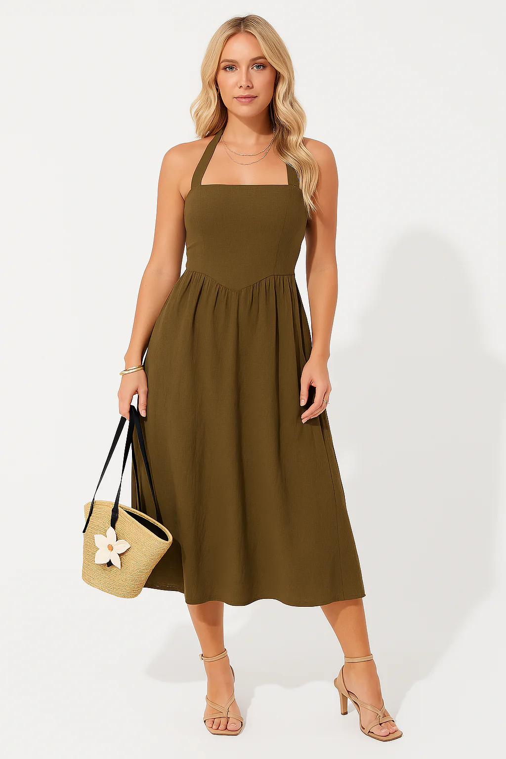 Ladies Halter Dress – Natural Fabrics – Sleeveless A-line – Midi Casual Fit - Image 6