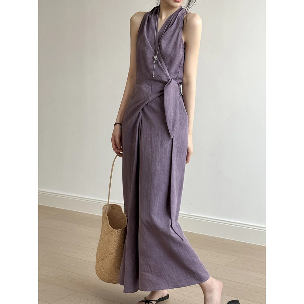 Ladies Halter Dress – Slim Fit – V-Neck – Waist Tie – Flowy Maxi Model - Image 2