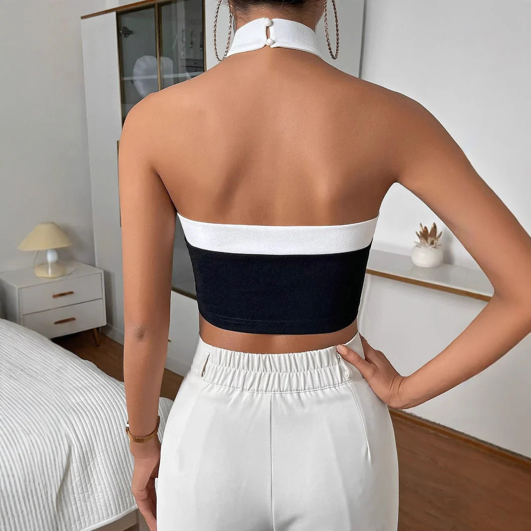 Women's Haltertop – Slim Fit – Cropped Length – Crisscross Neckline – Contrast Finish - Image 3