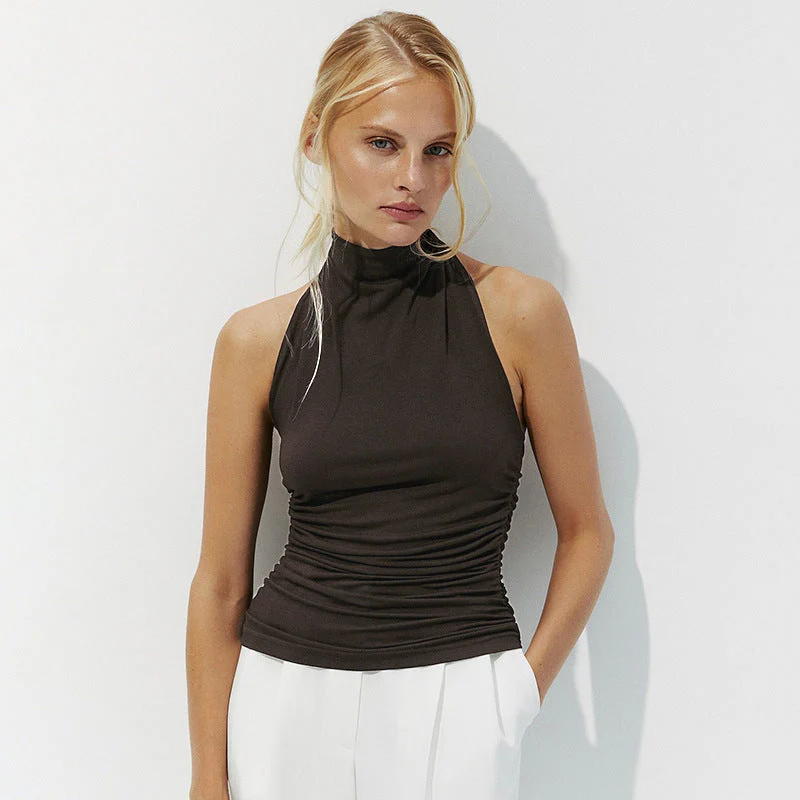 Women's Haltertop – Slim Fit – Ruched Waist – Open Back – Soft Stretch Fabric - Image 3