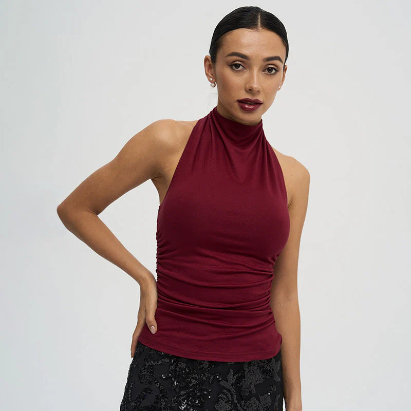 Women's Haltertop – Slim Fit – Ruched Waist – Open Back – Soft Stretch Fabric - Image 6
