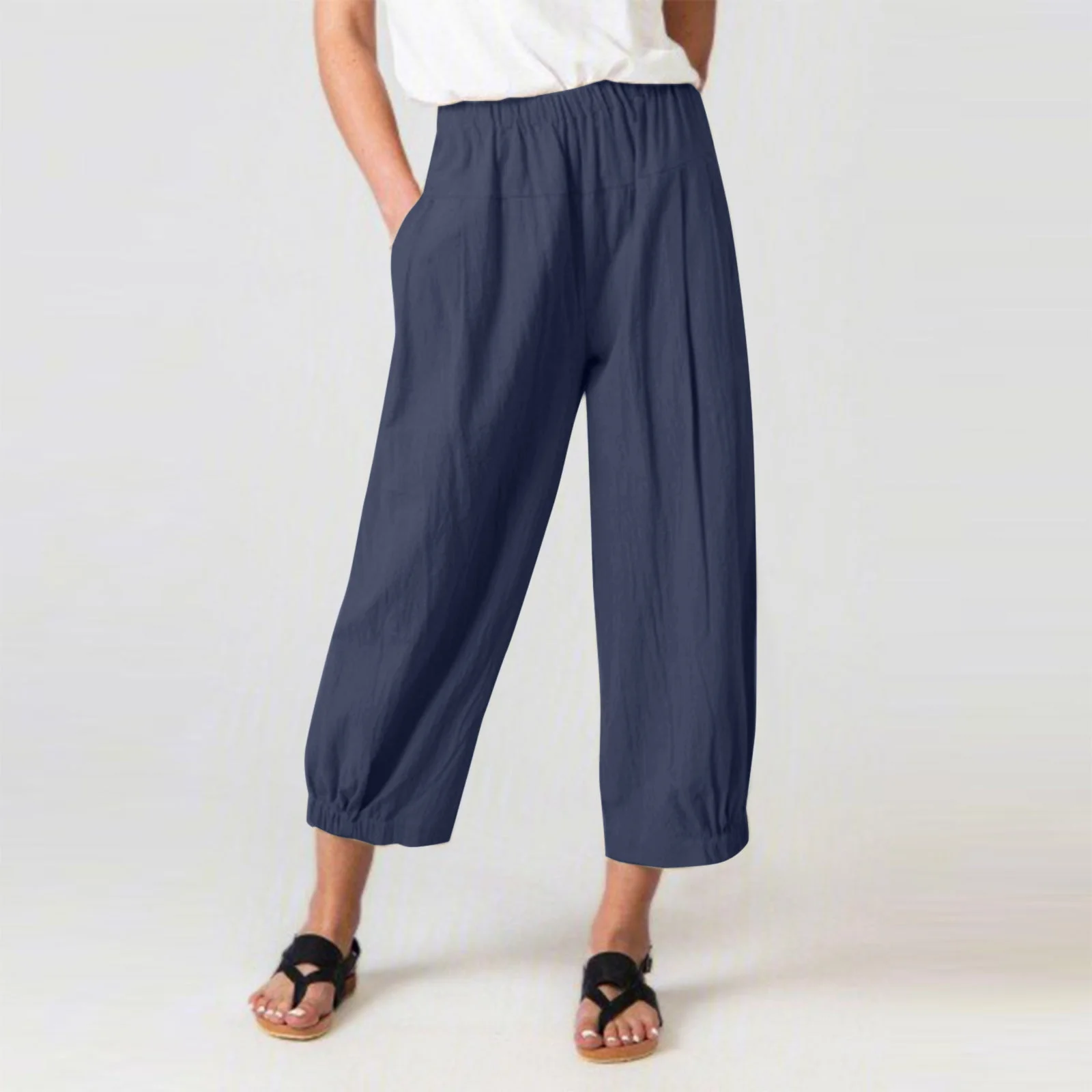 Women's Harem Pants – High Waist – Breathable Material – Cropped Loose Fit – Pockets - Image 2
