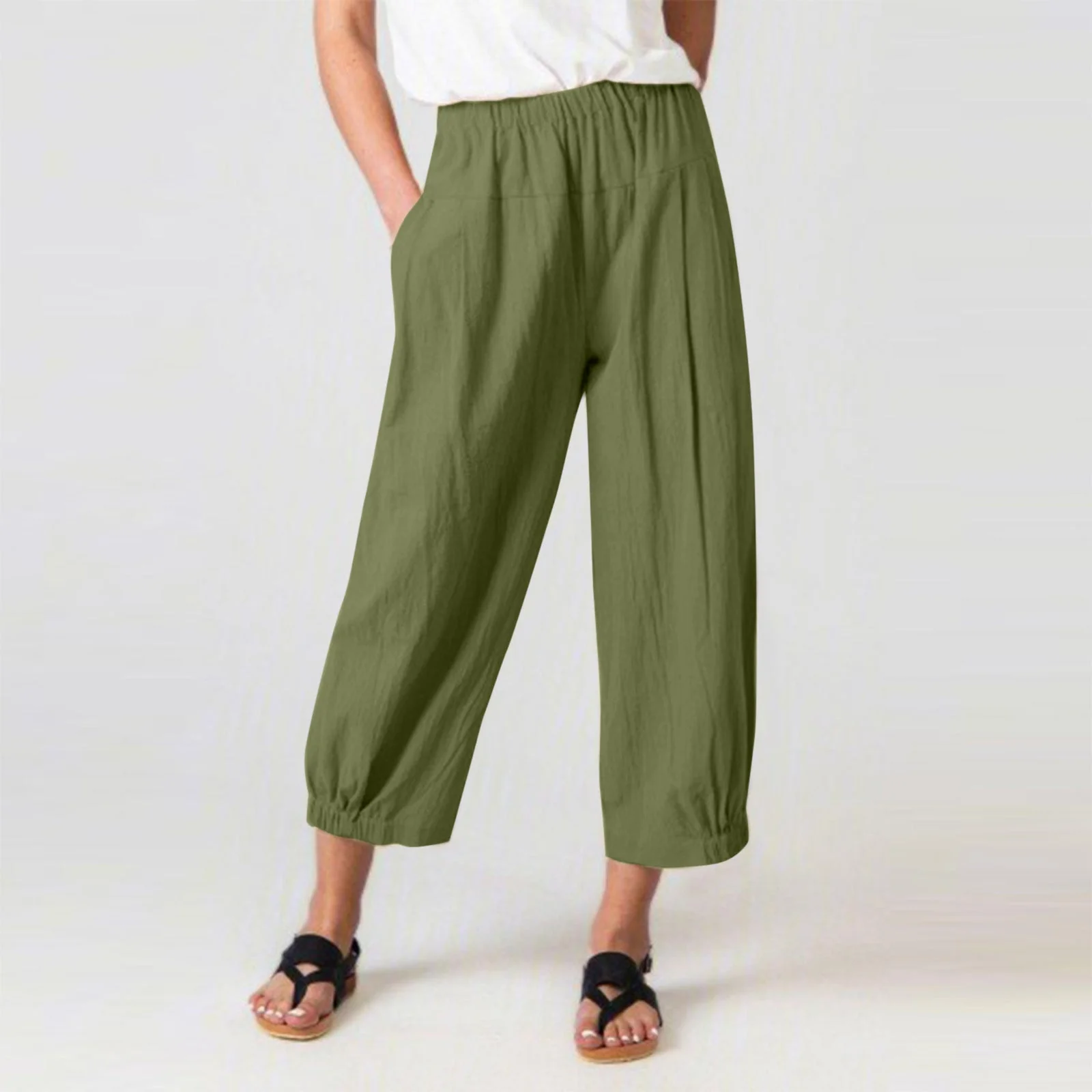 Women's Harem Pants – High Waist – Breathable Material – Cropped Loose Fit – Pockets - Image 3