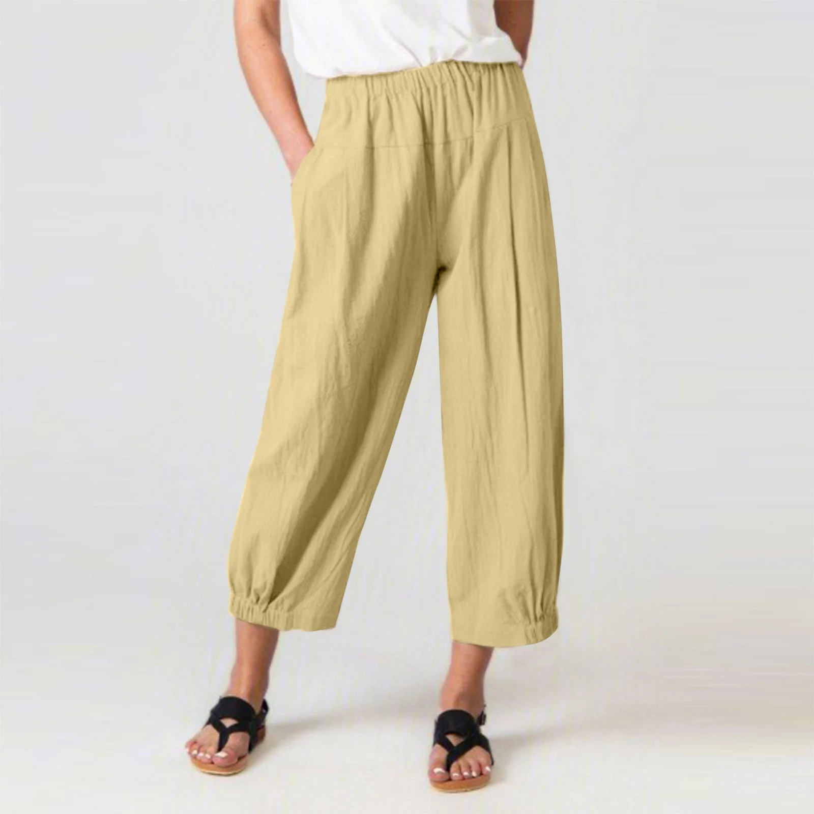 Women's Harem Pants – High Waist – Breathable Material – Cropped Loose Fit – Pockets - Image 4