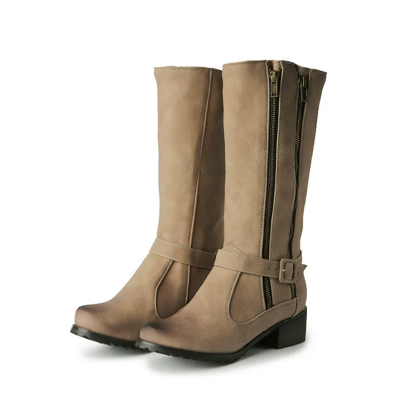 Ladies High Boots – Round Toe – Low Heel – Zipper and Ankle Strap – Leather Look - Image 5