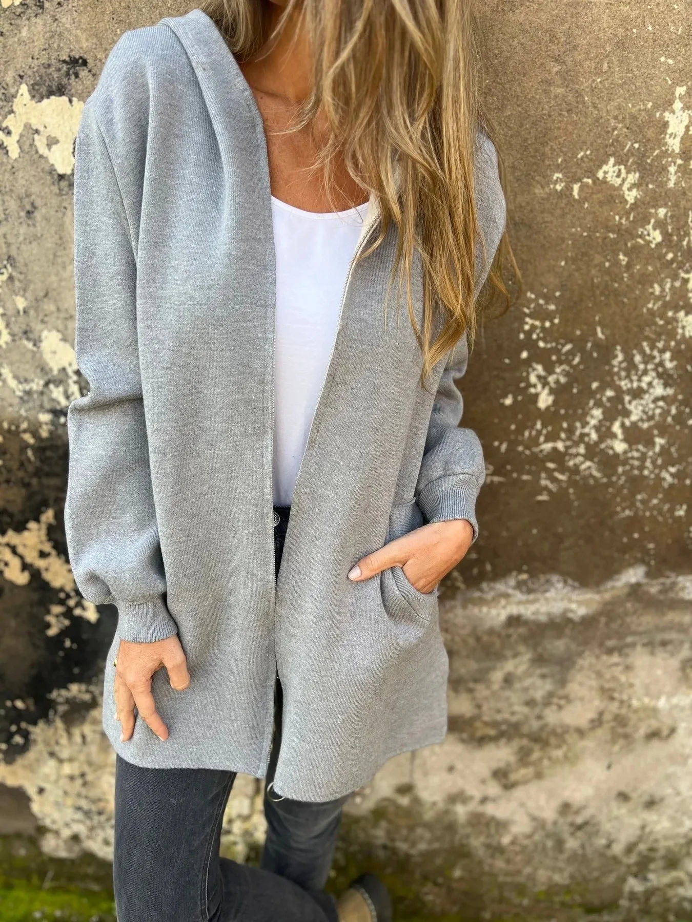 Women's Hooded Jacket – Cotton Blend – Relaxed Fit – Mid-length with Zipper and Hood - Image 2