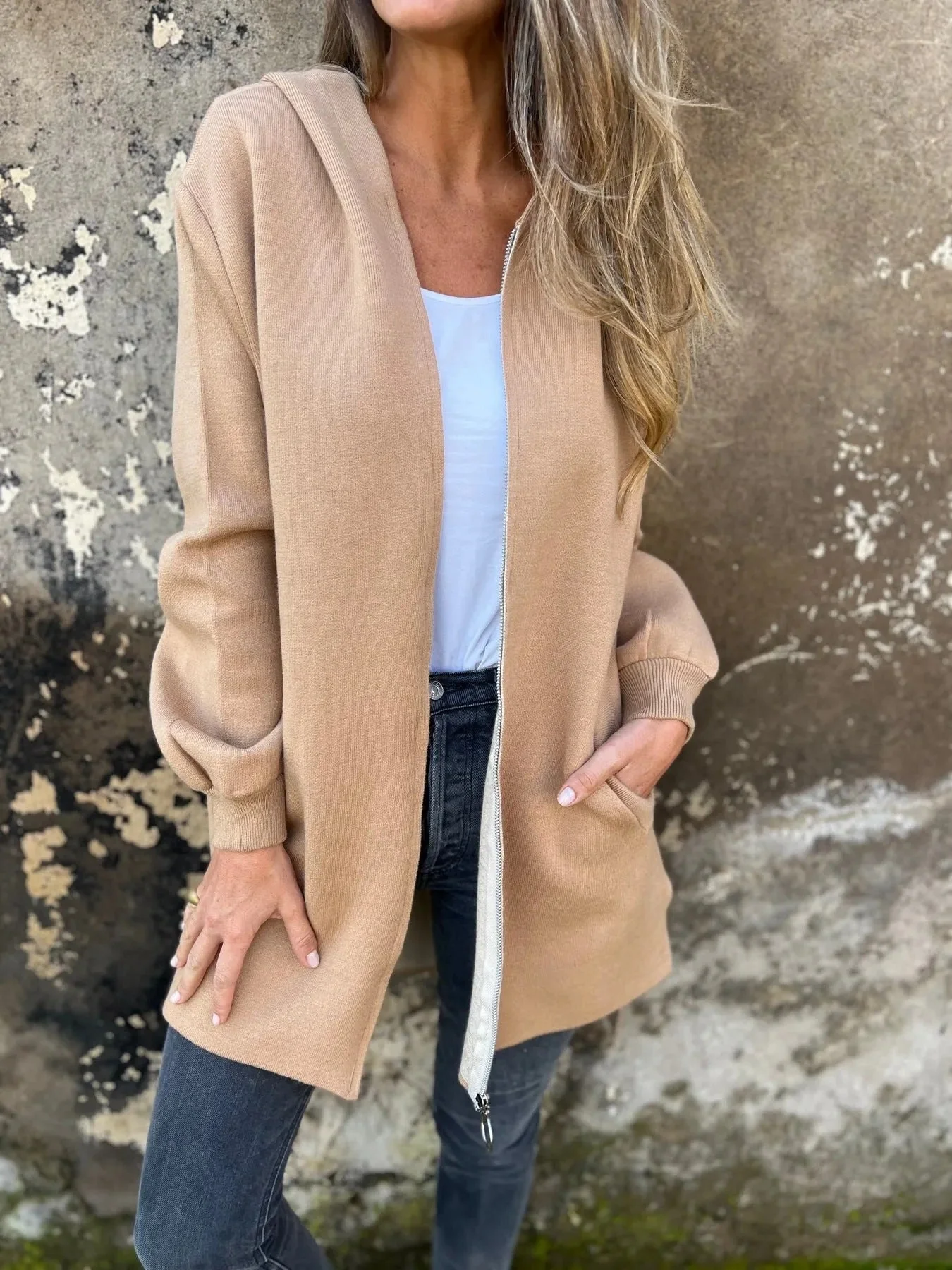 Women's Hooded Jacket – Cotton Blend – Relaxed Fit – Mid-length with Zipper and Hood - Image 3