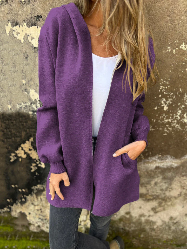 Women's Hooded Jacket – Cotton Blend – Relaxed Fit – Mid-length with Zipper and Hood - Image 6