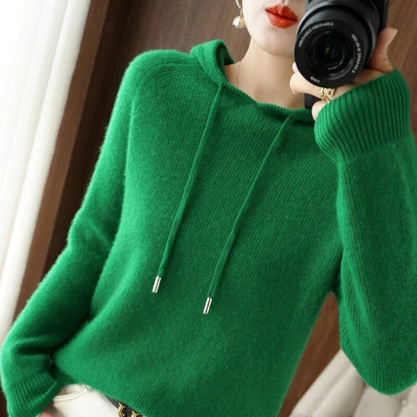 Women's Hooded Pullover – Wool Blend – Relaxed Fit – Ribbed Cuffs – Long Sleeves - Image 2
