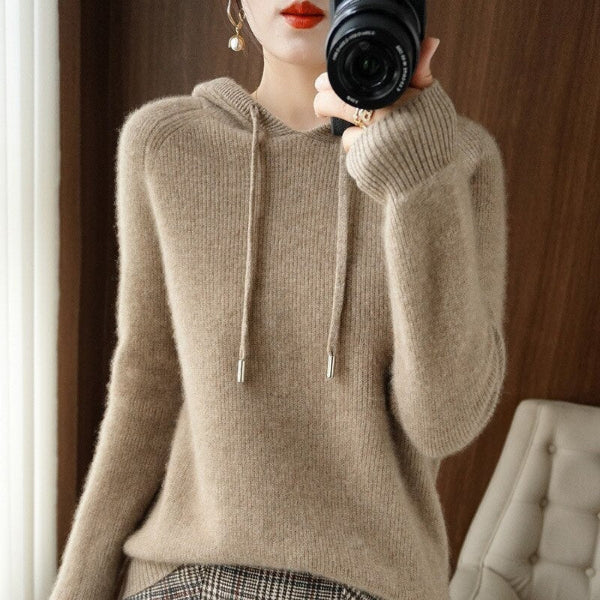 Women's Hooded Pullover – Wool Blend – Relaxed Fit – Ribbed Cuffs – Long Sleeves - Image 3