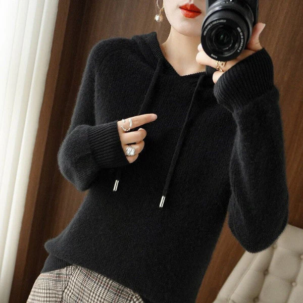 Women's Hooded Pullover – Wool Blend – Relaxed Fit – Ribbed Cuffs – Long Sleeves - Image 4