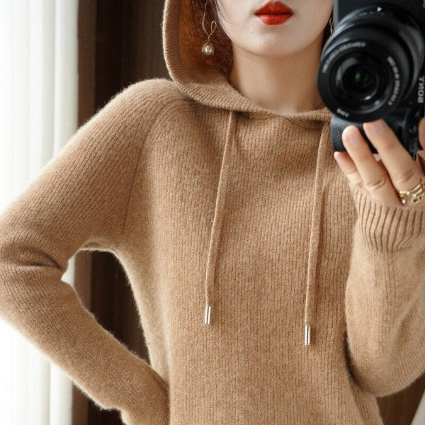 Women's Hooded Pullover – Wool Blend – Relaxed Fit – Ribbed Cuffs – Long Sleeves - Image 5