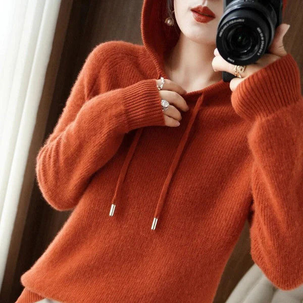 Women's Hooded Pullover – Wool Blend – Relaxed Fit – Ribbed Cuffs – Long Sleeves - Image 6
