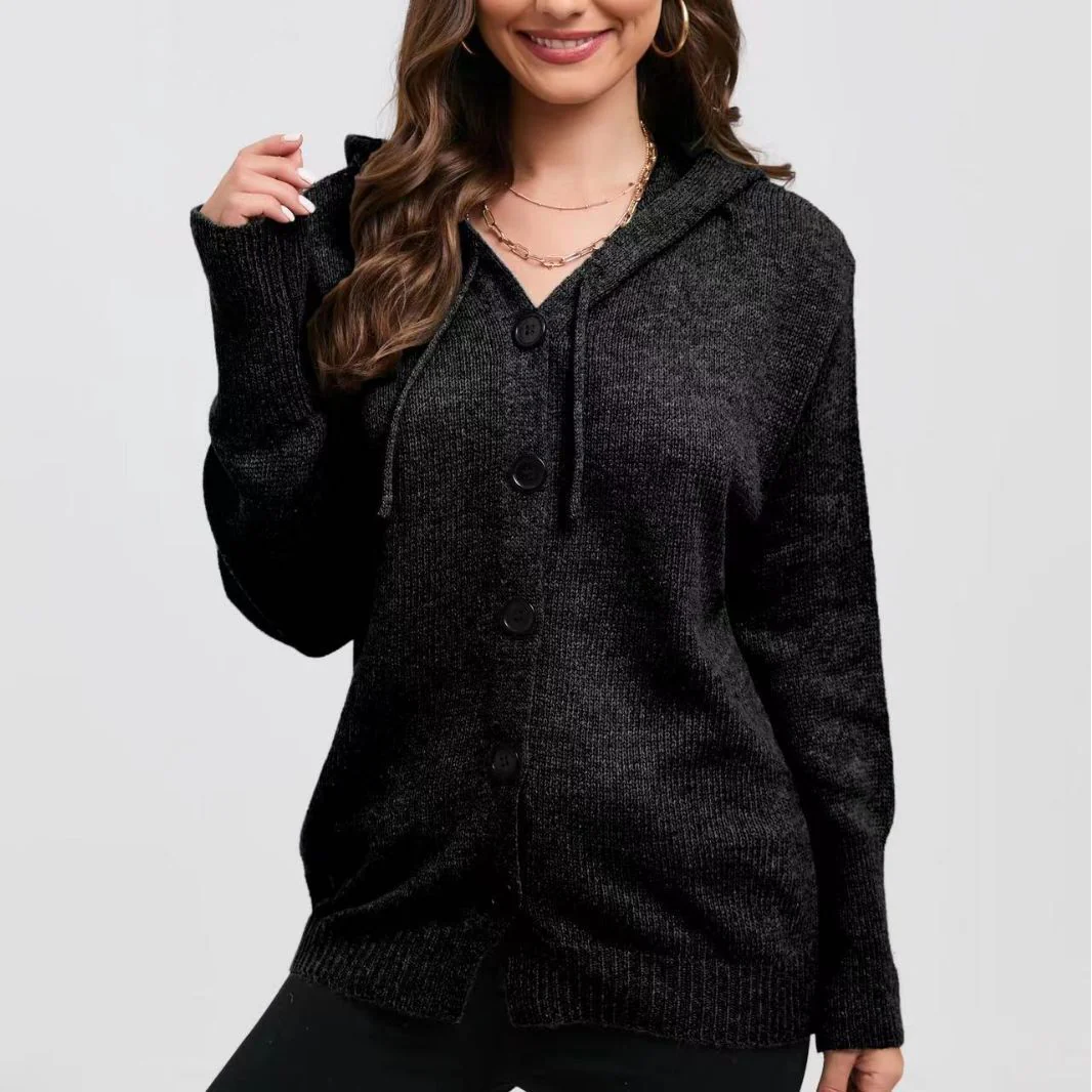 Women's Hooded Vest – Knitted – Relaxed Fit – Button Closure – Ribbed Edges - Image 2