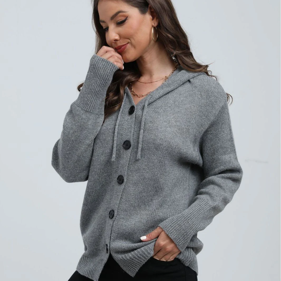 Women's Hooded Vest – Knitted – Relaxed Fit – Button Closure – Ribbed Edges - Image 3