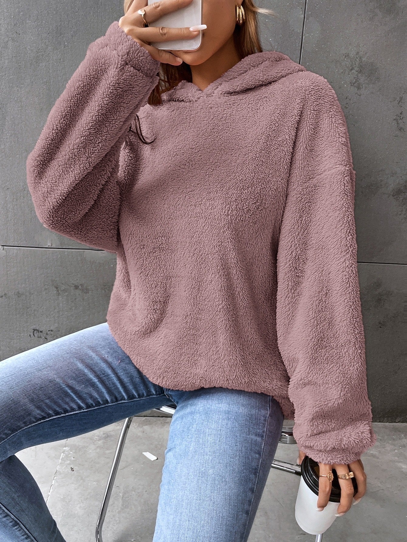 Women's Hoodie – Fleece – Cropped – Relaxed Fit – Long Sleeves – Casual Style - Image 4