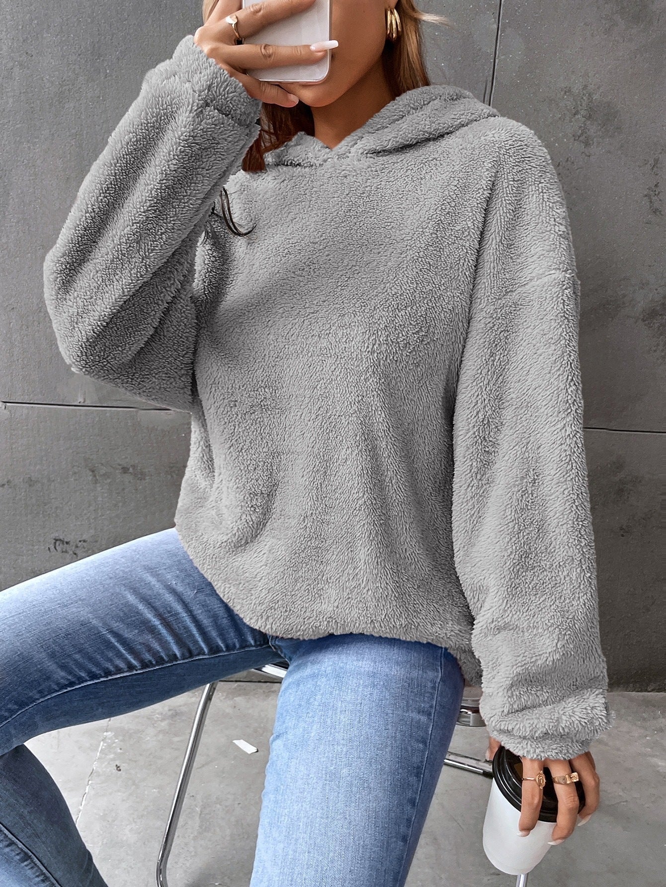 Women's Hoodie – Fleece – Cropped – Relaxed Fit – Long Sleeves – Casual Style - Image 5
