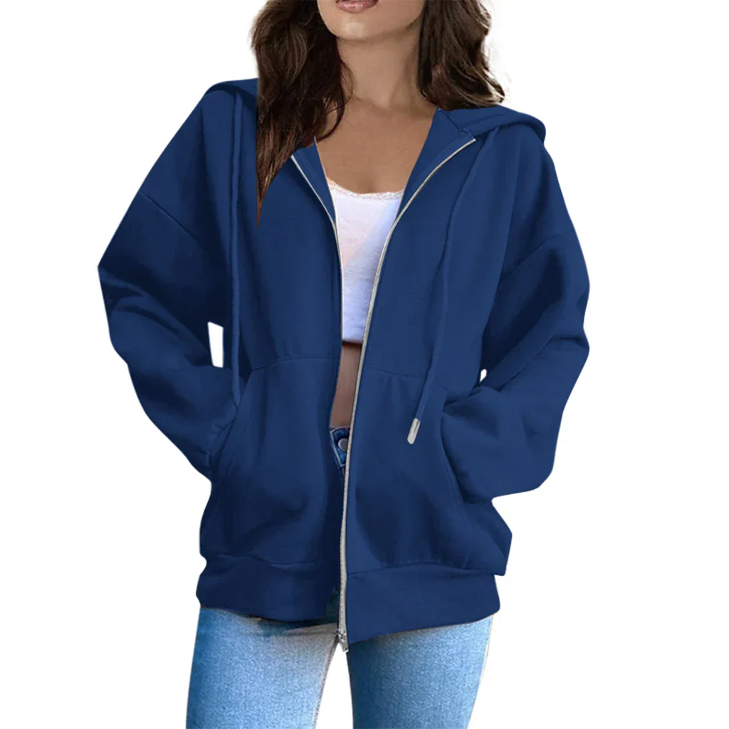 Women's Hoodie Jacket – Oversized Fit – Cotton Blend – Zipper Closure – Long Sleeves - Image 2