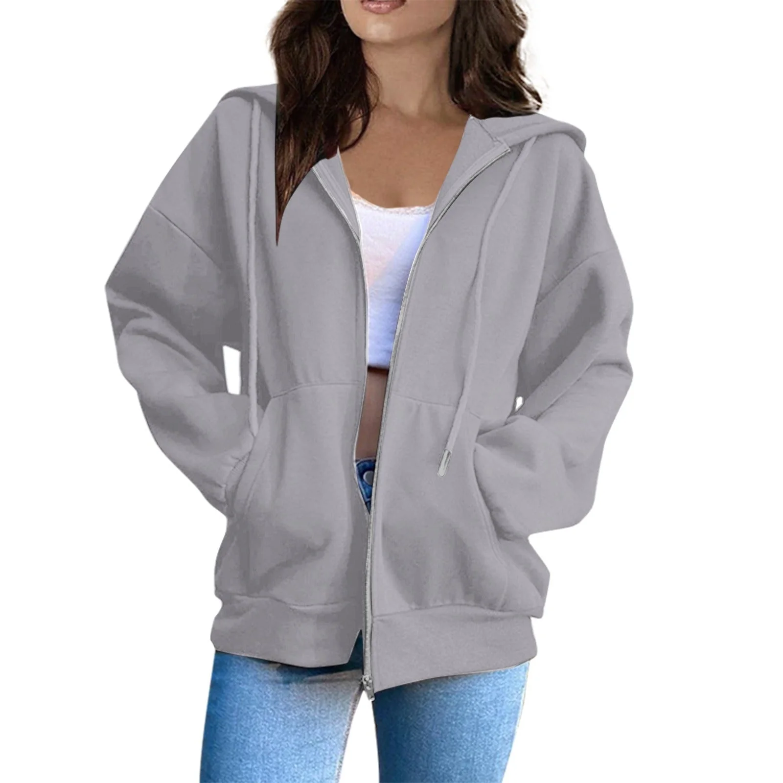 Women's Hoodie Jacket – Oversized Fit – Cotton Blend – Zipper Closure – Long Sleeves - Image 3