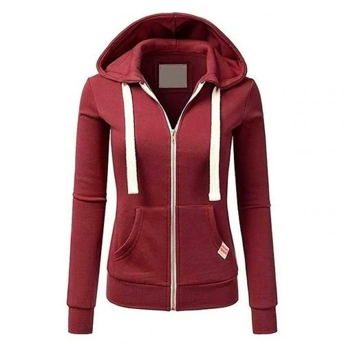 Women's Hoodie with Zipper – Slim Fit – Cotton Blend – Hood – Kangaroo Pocket - Image 3