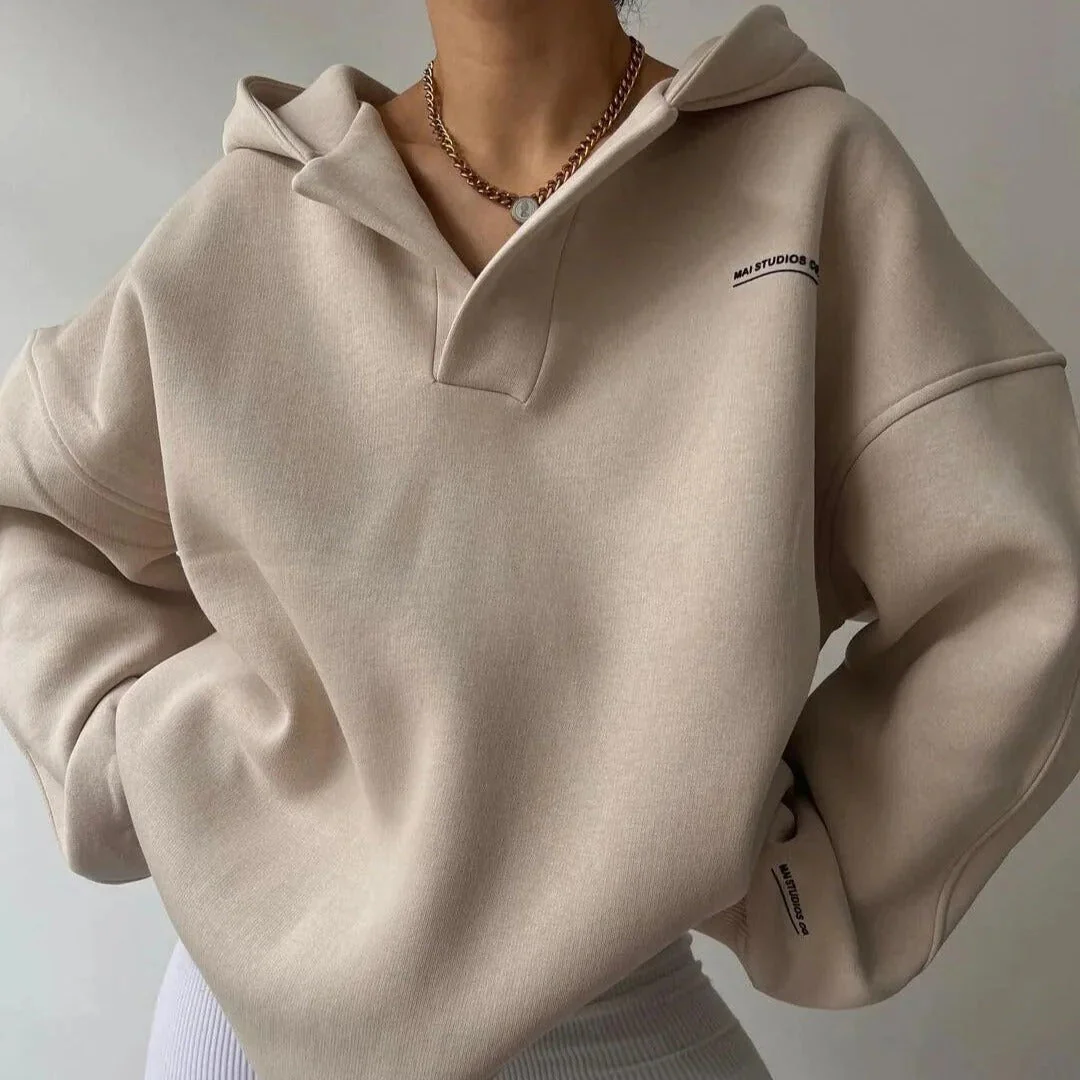 Women's Hoodie – Oversized Fit – V-neck – Cotton Blend – Ribbed Trims – Casual - Image 2