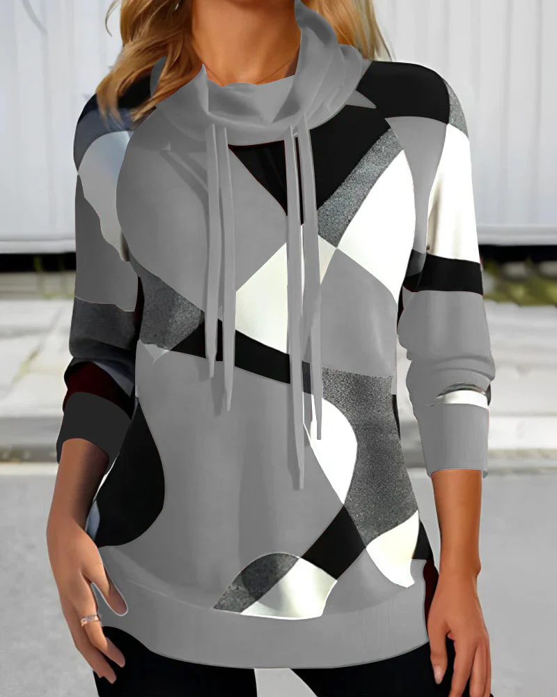 Women's Hoodie Pullover – Relaxed Fit – Soft Knit – Long Sleeve – Geometric Pattern - Image 3